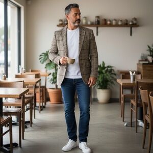 MAGE MALE Check Blazer Single Button Front Tweed Suit Jacket Men’s Jacket